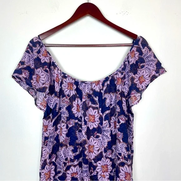 Knox Rose Womens Midi Length Floral Flutter Sleeve A Line Dress Sz Med Pink Blue - Picture 10 of 11